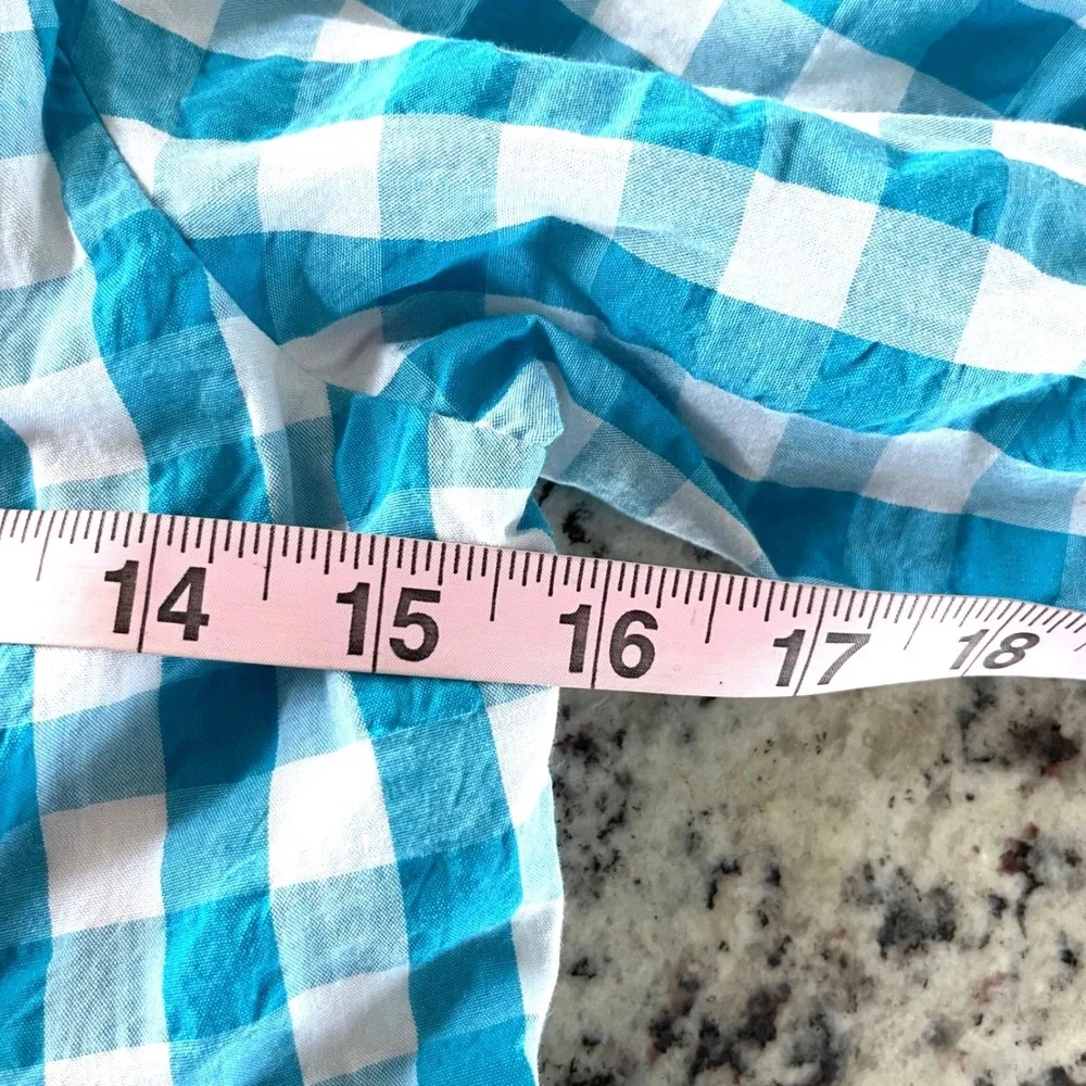 Lilly Pulitzer Sarafina Top Womens 2 Turquoise Gingham‎ Puff Sleeve Smocked NWT